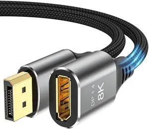 BUCIER 8K DisplayPort Extension Cable 1.5Feet, DisplayPort 1.4 Male to Female Extension Cable, Braided DP to DP Extended Cord, Supports 8K@60Hz,4K@120Hz (Grey, 1.5 Ft)