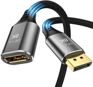 BUCIER 8K DisplayPort Extension Cable 3Feet, DisplayPort 1.4 Male to Female Extension Cable, Braided DP to DP Extended Cord, Supports 8K@60Hz,4K@120Hz (Grey, 3 Ft)