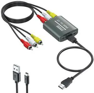 BUCIER RCA to HDMI Converter, AV to HDMI for Xbox,PS One,PS2,PS3,N64,Wii,VCR,VHS,STB,Blue-Ray DVD Players,TV, 720p,1080p, Support PAL, NTSC, SECAM, Plug and Play, 5V Power, 22 Pins, 8 Channels