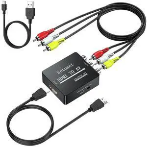 BUCIER HDMI to AV Converter, HDMI to RCA Converter, Supports PAL/NTSC for Apple TV, Roku, Fire Stick, Blu-ray, DVD Player, Older TV, Projector, (with Male RCA and HDMI Cables)