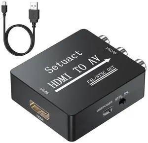 BUCIER HDMI to AV Converter, HDMI to RCA Converter, Supports PAL/NTSC for Apple TV, Roku, Fire Stick, Blu-ray, DVD Player, Older TV, Projector, (Single)