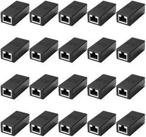 BUCIER RJ45 Inline Coupler,RJ45 Coupler, Network Coupler, for Cat7/Cat6/Cat5e/cat5 Ethernet Cable Extender Connector - Female to Female, Black 20 Pack