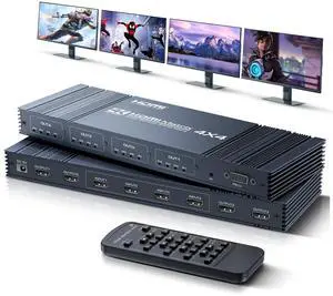 BUCIER 4x4 HDMI Matrix Switch 4K 30Hz, 4 in 4 Out HDMI Switch with Remote Supports HDR, 3D, HDMI 1.4, HDCP 1.4, Downscaler 4K & 1080P, 4 Way HDMI Splitter Switch for Fire TV Stick, Xbos, PS4/5