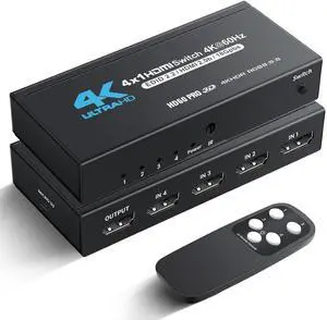 BUCIER HDMI Switch 4 in 1 Out 4K@60Hz, 4x1 HDMI Splitter Switcher with IR Remote, 4 Port HDMI Selector Box Support HDMI2.0, Dolby Vision/Atmos, HDR10 for Switch, Xbox, PS5/4, Roku, Fire Stick