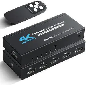 [Upgrade] BUCIER 4K@60Hz HDMI Switch 5 in 1 Out with Type-C Charging Cable, HDMI Switcher with IR Remote,5 Port HDMI Selector Box Support HDMI 2.0, Compatible with TV PS5/4 Xbox Laptops PC Projector
