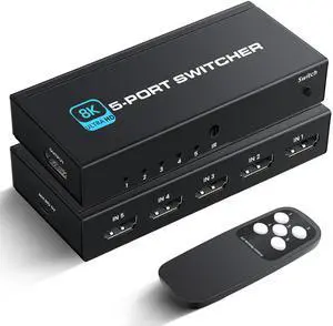 BUCIER HDMI 2.1 Switch, 5-Port HDMI 8K Switch with Remote Supports 4K@120Hz, 8K@60Hz Auto CEC 3D HDCP2.3, Ultra HD HDMI Switcher Splitter Compatible with PS5/4/3, Xbox,roku, Fire Stick, TV,Projectors