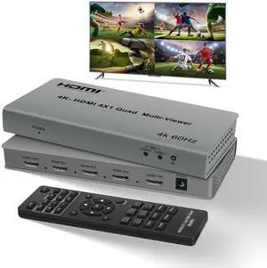BUCIER 4k@60hz HDMI Multi-Viewer Switch with PIP,  HDMi Multi-Switcher 4 in 1 Out for Seamless Switch, 4x1 HDMI Multiviewer Supports 8 Viewing Modes, 4k x 2k, 1080P, for Xbox, PS4/5