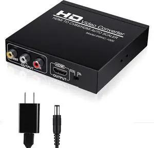 BUCIER HDMI to RCA and HDMI Adapter Converter, 3RCA CVBS AV Composite Video Audio Adapter/Splitter, with PowerAdapter Support 1080P, PAL, NTSC, for HD TV, Older TV,Camera, Monitor, etc(Black)