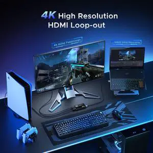 Video Capture Card, USB 3.0 Capture Card 4K HDMI Loop-Out, 1080P 60FPS/2K 30FPS Video Game Capture for Works for PS5/Camera/PC Video Capture Card, USB 3.0 Capture Card 4K HDMI Loop-Out, 1080P 60FPS/2K 30FPS Video Game Capture for Works for PS5/Camera/PC