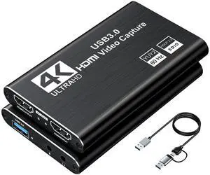 BUCIER Video Capture Card, Audio Video Capture Card, USB 3.0 Capture Card 4K HDMI Loop-Out, 1080P 60FPS/2K 30FPS Video Game Capture for Streaming Works for PS5/Switch/Camera/PC/OBS(Black)