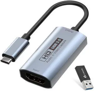 BUCIER Video Capture Card, USB3.0 HDMI to USB-C Capture Device, Stream & Record at 2K@30FPS 1080P@60FPS, Compatible with iPad Mac OS Windows, Quest 3, OBS, Zoom, PS5/4, Switch, Xbox (Gray)