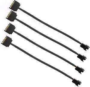BUCIER 4Pcs SATA Power Splitter Y Cable 1 to 1 15 Pin Male SATA to Sleeved 3 Pin/4 Pin PMW 12V PC Case Fan Power Supply SATA Connector Cable for Computer Cooler Cooling Fan Extension Adapter Cable