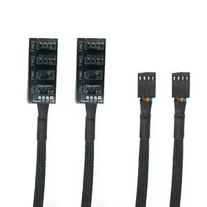 BUCIER 2PCS PWM Fan Hub Splitter 4-Pin/3-Pin pc 4 Way Splitter, Cooling Fans Power Cable 1 to 4 Way PC Case Internal Motherboard Extension Cable