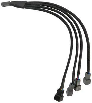 BUCIER 4 Pin PWM 1 to 4 Fan Splitter Cable,  Black Sleeved Case Fan Braided Adapter Cable Converter Y Splitter for Computer PC CPU Cooling Fan ATX Case 4-Pin/3-Pin Extension Power Cable 10 Inches