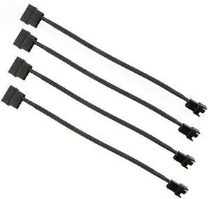 BUCIER 4Pcs 4 Pin PWM Fan Splitter Adapter Cable, 4pin MOL-ex Fan Splitter Cable Extension Power Cable 1 to 1 12v Black Sleeved Braided Computer PC Case Cooler Fan Power Splitter Adapter Cable