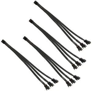BUCIER 4pcs 4 Pin PWM Fan Splitter Cable, Black Sleeved Case Fan Braided Adapter Cable 1 to 3 Converter Y Splitter for Computer PC CPU Cooling Fan ATX Case 4-Pin/3-Pin Extension Power Cable 10 Inches