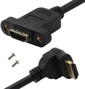 BUCIER HDMI Panel Mount 90 Degree Extension Cable,HDMI Femlae to 90 Degree UP Male Connector Wire, with Screw Hole Panel Mount,Support 4K 60hz 3D TV, Roku, Xbox360 eat. (Angle UP) 0.5m