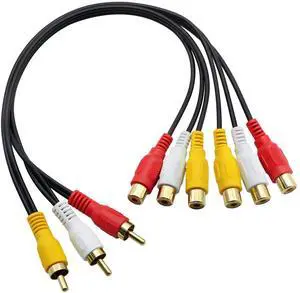 BUCIER 3 RCA Male to 6 RCA Female Audio Video Splitter Cable Composite Extension AV Adapter for TV,DVD,Set-Top Box,Etc.-1FT.
