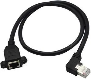 BUCIER Panel Mount RJ45, RJ45 Male to Female 90 Degree Screw Panel Mount CAT6/5e/5 Shielded Network LAN Extender Cord Connector (Angled Left) 60cm