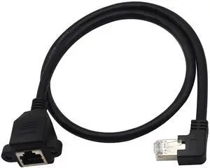 BUCIER Panel Mount RJ45,RJ45 Male to Female 90 Degree Screw Panel Mount CAT6, CAT5e, CAT5 Shielded Network LAN Extender Cord Connector (Angled Right) 60CM