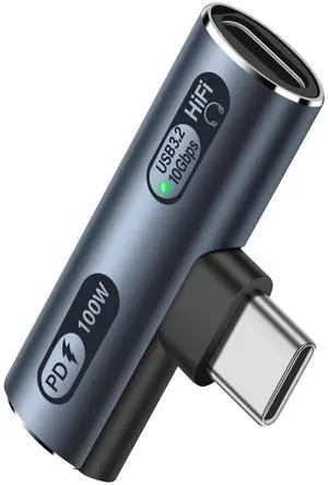 BUCIER USB C 2 in1 Headphone Adapter USB3.2 100W PD Fast Charge + Audio + 10Gbps Fast Data Transfer USB C to Type-C Audio Adapter Compatible with LaptopsMacBookTablets-Gray