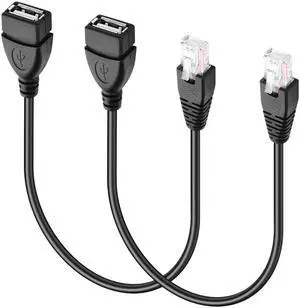 BUCIER USB to RJ45 Ethernet Cable 2 Pcs USB Female to RJ45 8P4C Ethernet Male Extension Cable for Router,ADSL Modem,Camera etc