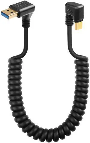 BUCIER U Shape USB Type C Spring Cable 5Gbps Retractable 90 Degree USB3.0 to USB C Charging Cable and Data Transfer for Phone, Tablet, Other USB C Devices (Down)