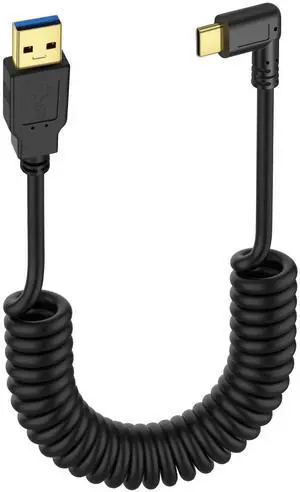 BUCIER USB Type C Coiled Cable 5Gbps Retractable 90 Degree USB3.0 to USB C Charging Cable and Data Transfer for Phone, Tablet, Other USB C Devices (M to R)