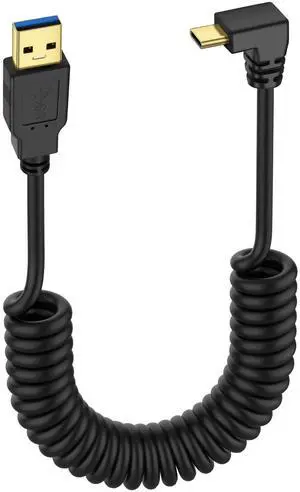 BUCIER USB Type C Coiled Cable 5Gbps Retractable 90 Degree USB3.0 to USB C Charging Cable and Data Transfer for Phone, Tablet, Other USB C Devices (M to D)