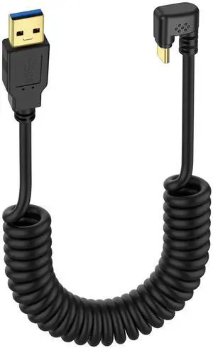 BUCIER USB Type C Coiled Cable 5Gbps Retractable 90 Degree USB3.0 to USB C Charging Cable and Data Transfer for Phone, Tablet, Other USB C Devices (M to U)