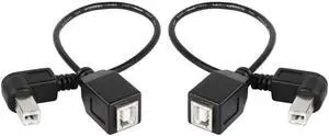 BUCIER USB 2.0 Type-B Printer Cable, 2-Pack USB B Female to Left Angle & Right Angle B Male Printer Extension Cable, for Scanner, Mobile HDD and More (L-R)