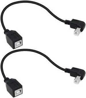 BUCIER USB 2.0 Type-B Printer Cable, 2-Pack USB B Female to Type B Male (90 Degree Down) Printer Short Extension Cable for Scanner, Mobile HDD and More (Down 2)