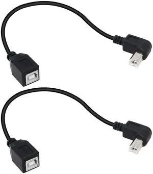 BUCIER USB 2.0 Type-B Printer Cable, (2-Pack) USB 2.0 B Female to Left Angle B Male Printer Short Extension Cable,for Printer, Scanner, Mobile HDD and More (Left 2)