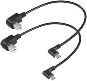 BUCIER 2 Pack USB C Printer Cable Right Angled USB B to Type C Cord 11.8inch USB B Male to USB C Male for Printer,MIDI Controller,Scanner,Digital Piano MIDI Controller,DJ Controller (Left+Left)