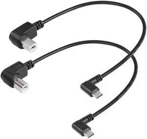 BUCIER 2 Pack USB C Printer Cable Right Angled USB B to Type C Cord 11.8inch USB B Male to USB C Male for Printer,MIDI Controller,Scanner,Digital Piano MIDI Controller,DJ Controller (Left+Right)