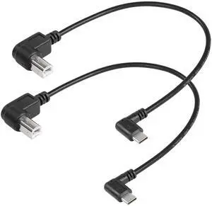 BUCIER 2 Pack USB C Printer Cable - 11.8 inch USB B Male to USB C Male - Right Angled for Printer, MIDI Controller, Scanner, Digital Piano, DJ Controller