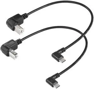 BUCIER 2 Pack 11.8 inch USB B to Type C Male Printer Cable, Right Angled, for Printer, MIDI Controller, Scanner, Digital Piano, DJ Controller Cable (UP+Down)