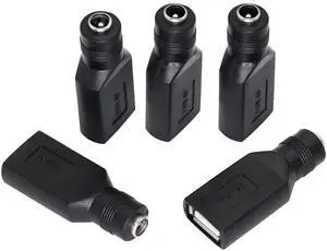 BUCIER USB 2.0 A Female to DC 5.5x2.1mm Power Adapter, Nickel-Plated Connector, Corrosion-Resistant, 5 PCS Interchangeable Plugs