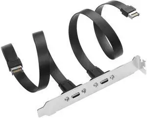 BUCIER 2 Pack USB 3.1 Front Panel Header Type-C Extension Cables with Panel Mount Screw 10 Gbps Type-E 20Pin Male to USB-C Female Adapter Cables with Full Height Bracket,30cm/11.8inch (2 Port)