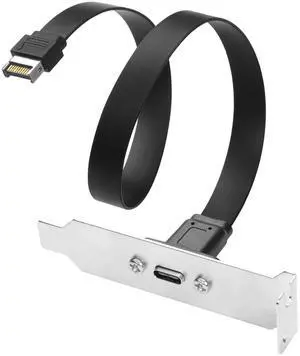 BUCIER USB 3.1 Front Panel Header Type-C Extension Cable with Panel Mount Screw 10 Gbps Type-E 20Pin Male to USB-C Female Adapter Cable with Half Height Bracket,30cm/11.8inch (Half Height 1 Port)