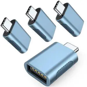 BUCIER 10Gbps USB C to USB 3.1 Adapter (4 Pack), Thunderbolt 4/3 to USB OTG Converter for iPhone 15, MacBook, iPad, iMac and More Type C Devices - Blue