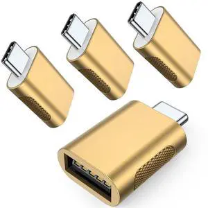 BUCIER 10Gbps USB C to USB 3.1 Adapter (4 Pack), Thunderbolt 4/3 to USB OTG Converter for iPhone 15, MacBook, iPad, iMac and More Type C Devices - Gold