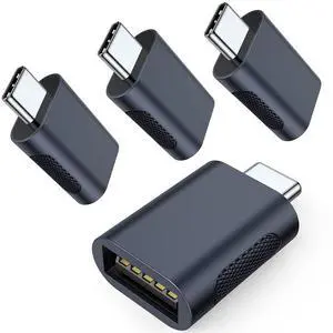 BUCIER 10Gbps USB C to USB 3.1 Adapter (4 Pack), Thunderbolt 4/3 to USB OTG Converter for iPhone 15, MacBook, iPad, iMac and More Type C Devices - Midnight