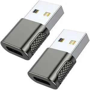 BUCIER USB C Female to USB Male Adapter 2 Pack, USB Type C Cable to USB A Charger Converter for Apple Watch 9 8 7, iPhone 15 14 13 12, AirPods, iPad and More - Space Grey