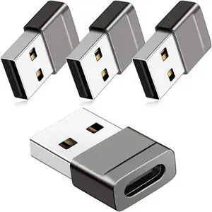 BUCIER USB C Female to USB Male Adapter (4 Pack), Ultra Compact Converter Compatible with iPhone 16 15 Apple Watch AirPods CarPlay and More, Gray Aluminium Alloy