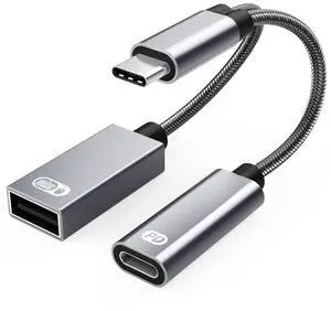 BUCIER 2-in-1 USB Type C to USB Adapter (OTG Cable + Power Cable) for Steam Deck, Switch, Chromecast Google TV, MacBook, iPad, 3D Printer, Samsung Galaxy S20 S21 S22, Google Pixel and More - Gray