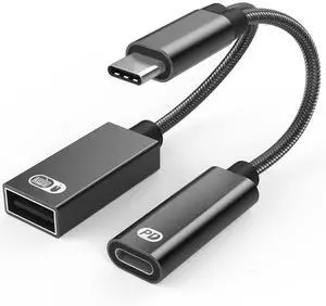 BUCIER 2-in-1 USB Type C to USB Adapter (OTG Cable + Power Cable) for Steam Deck, Switch, Chromecast Google TV, MacBook, iPad, 3D Printer, Samsung Galaxy S20 S21 S22, Google Pixel and More - Black