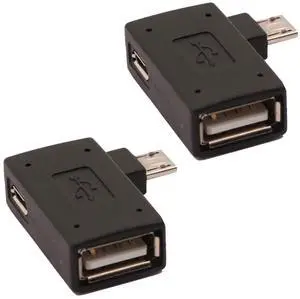 BUCIER 2-in-1 Powered Micro USB to USB OTG Adapter 90 Degree Right Angle Connector for FireStick, S/NES Classic Mini, Sega Genesis and More - 2 Pack