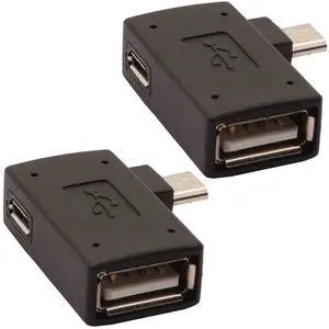 BUCIER 2-in-1 Powered Micro USB OTG Adapter 90 Degree Left Angled for PlayStaion Classic, Raspberry Pi Zero, Chromecast and TiVo Stream 4K - 2 Pack