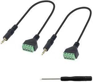 BUCIER 3.5mm Terminal Block Cable, 1/8 Inch TRRS Stereo Solderless Screw Terminal Speaker Wire 3.5mm 4 pole Male to 4Pin Bolt Headphone Balum Patch Cord (2 Pack-32CM)